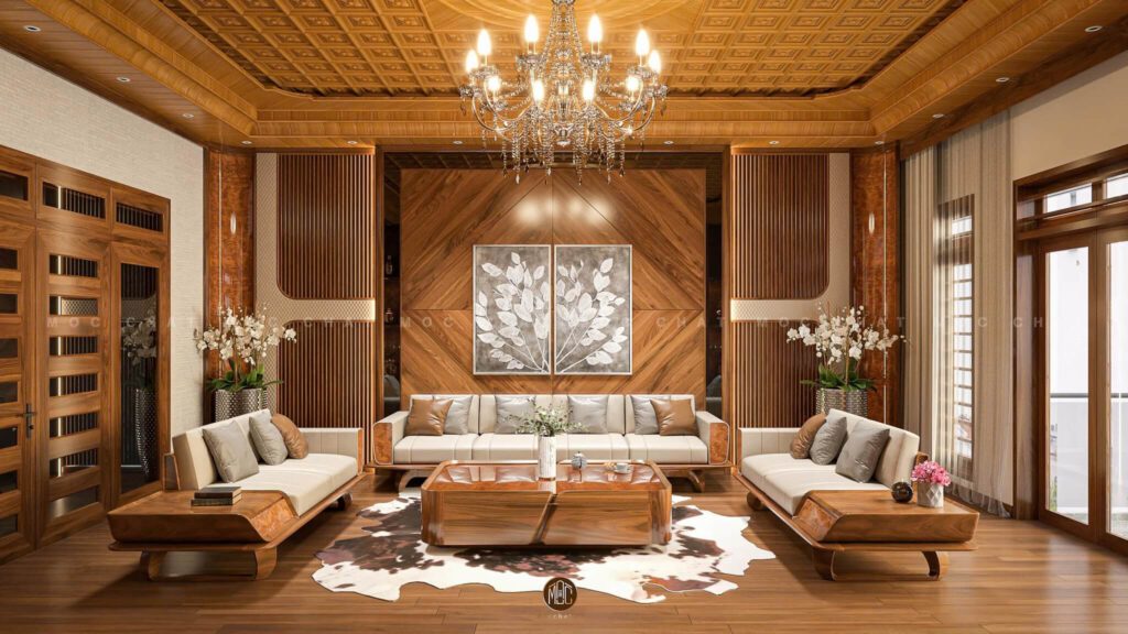 Phòng khách gỗ óc chó