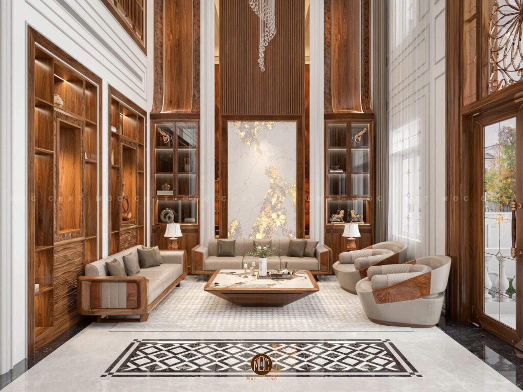 Phòng khách gỗ óc chó
