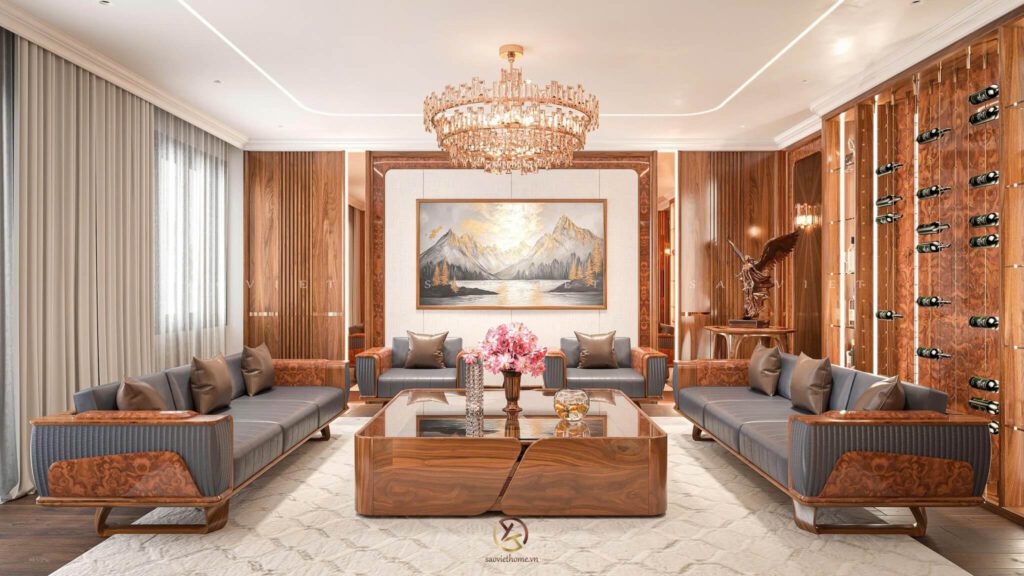 Phòng khách gỗ óc chó