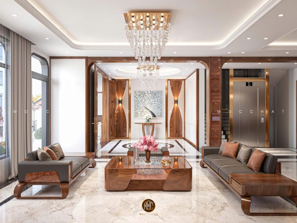 Phòng khách gỗ óc chó