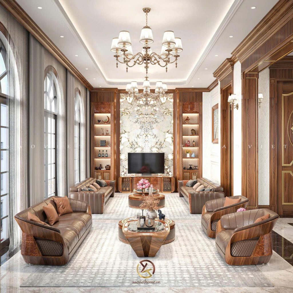 Phòng khách gỗ óc chó