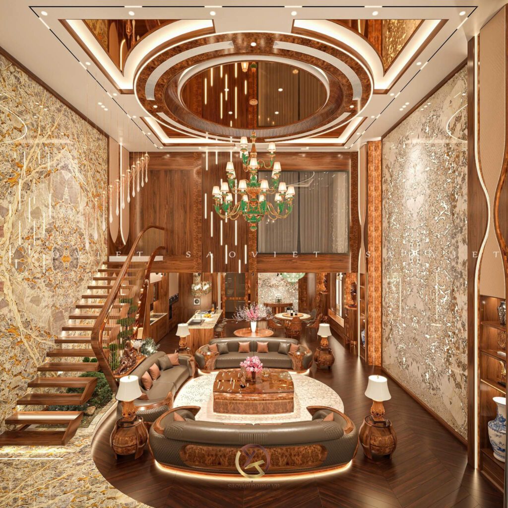 Phòng khách gỗ óc chó